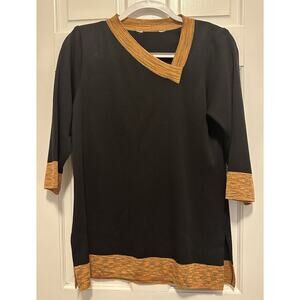Chic Fine Gauge Tunic Black w/ Marled Trim | Modern 3/4 Sleeve Top M/L NO TAGS